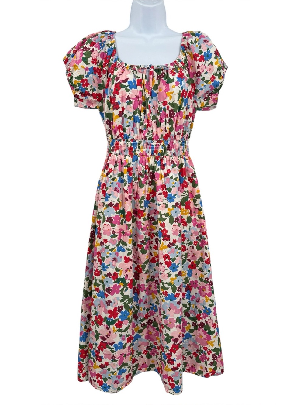 J. Crew Factory Floral Smocked-Waist Short Sleeve Midi Dress Size 6